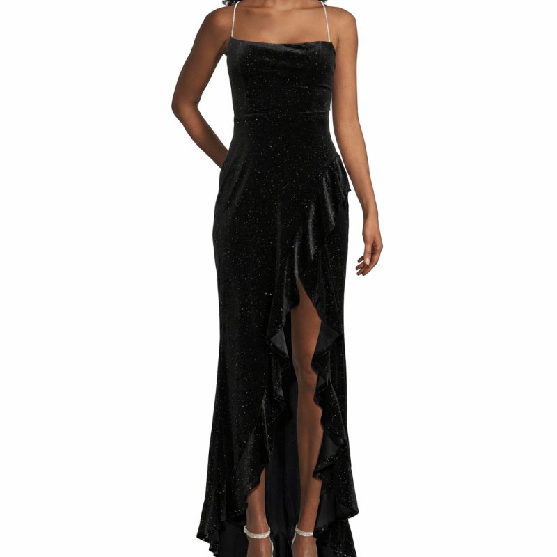 Midnight Doll Glitter Velvet Rhinestone Bow Dress